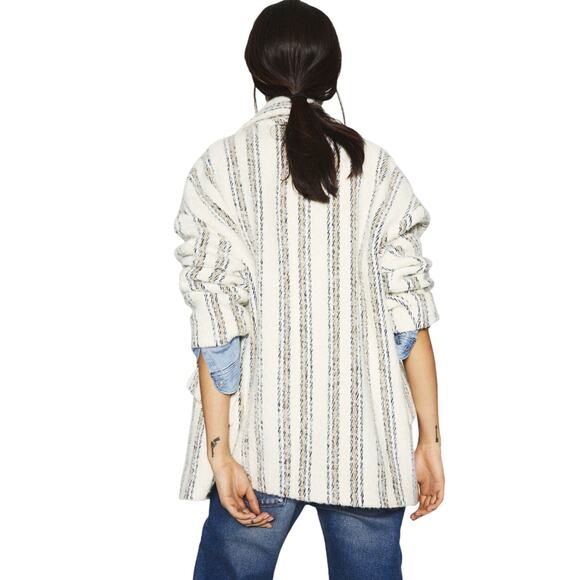 BASH Fillie Coat Double Breasted Striped Ivory Ecru Wool Alpaca Peacoat Medium - Picture 10 of 11